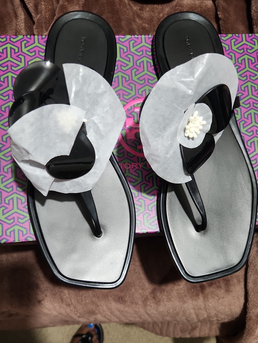 Tory Burch Flower Jelly TPU Sandal in Black *BRAND NEW IN BOX*